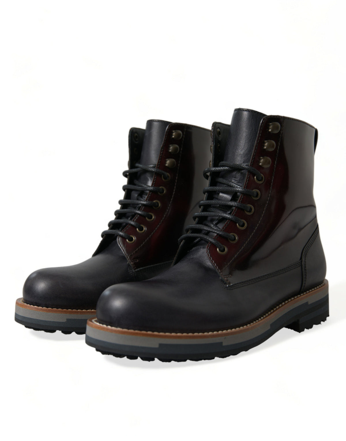 Dolce & Gabbana Bagheria Bottes en Cuir Noir et Bordeaux