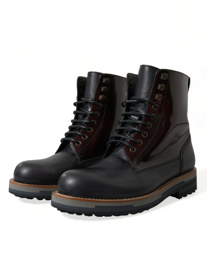 Dolce & Gabbana Bagheria Bottes en Cuir Noir et Bordeaux