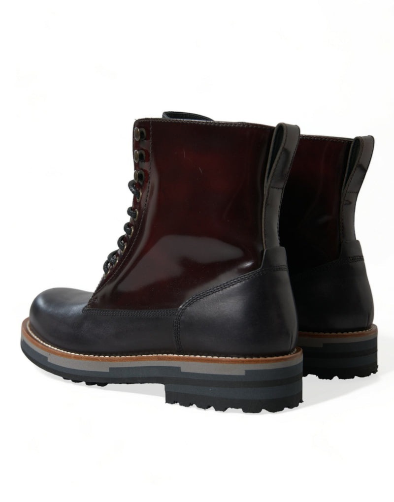 Dolce & Gabbana Bagheria Bottes en Cuir Noir et Bordeaux