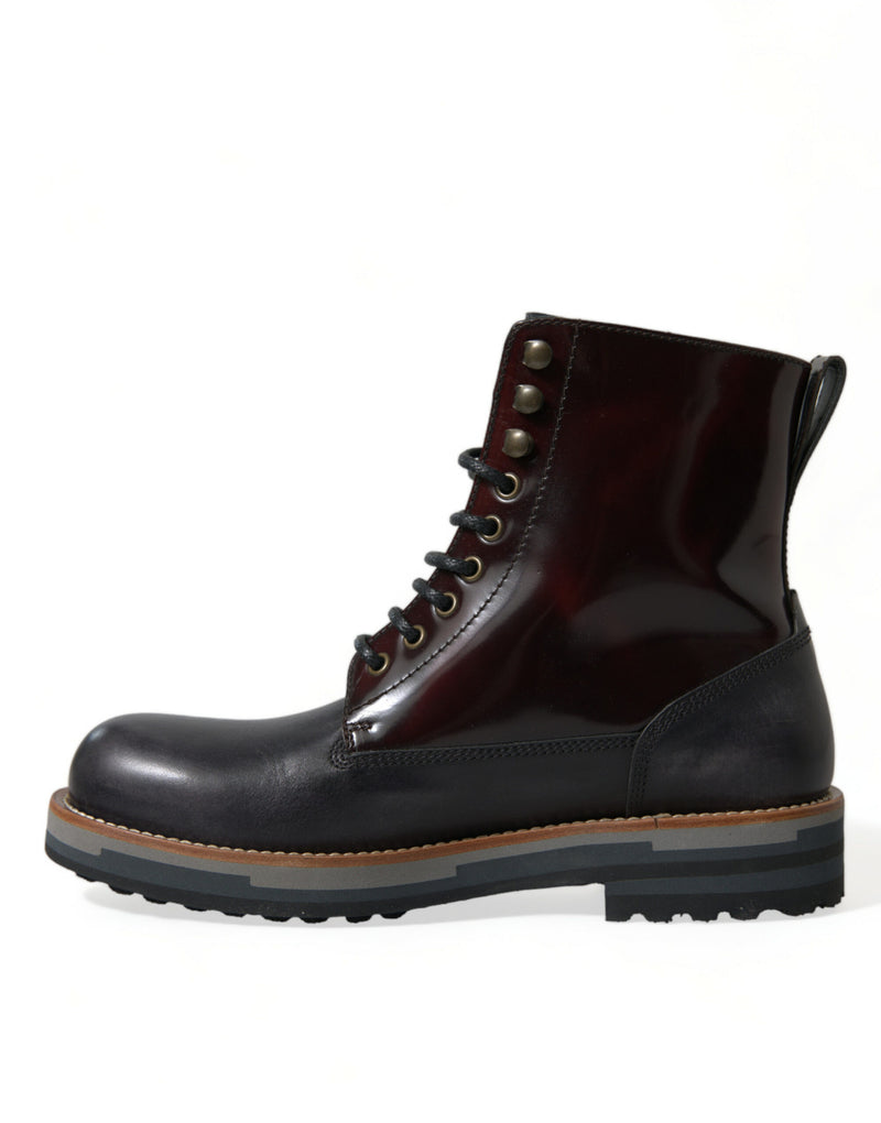 Dolce & Gabbana Bagheria Bottes en Cuir Noir et Bordeaux