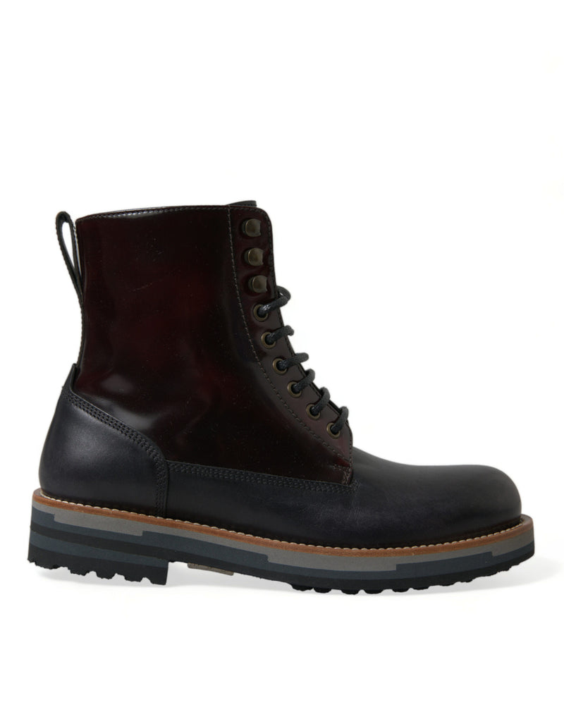 Dolce & Gabbana Bagheria Bottes en Cuir Noir et Bordeaux