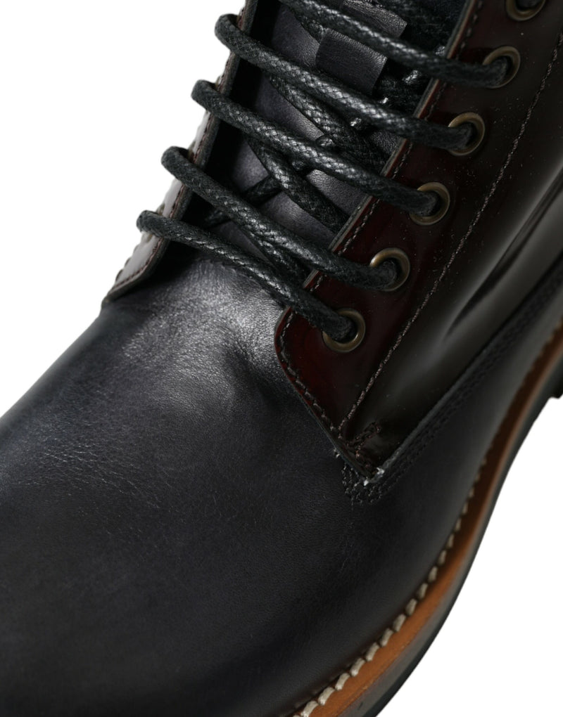 Dolce & Gabbana Bagheria Bottes en Cuir Noir et Bordeaux