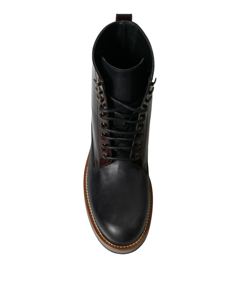 Dolce & Gabbana Bagheria Bottes en Cuir Noir et Bordeaux