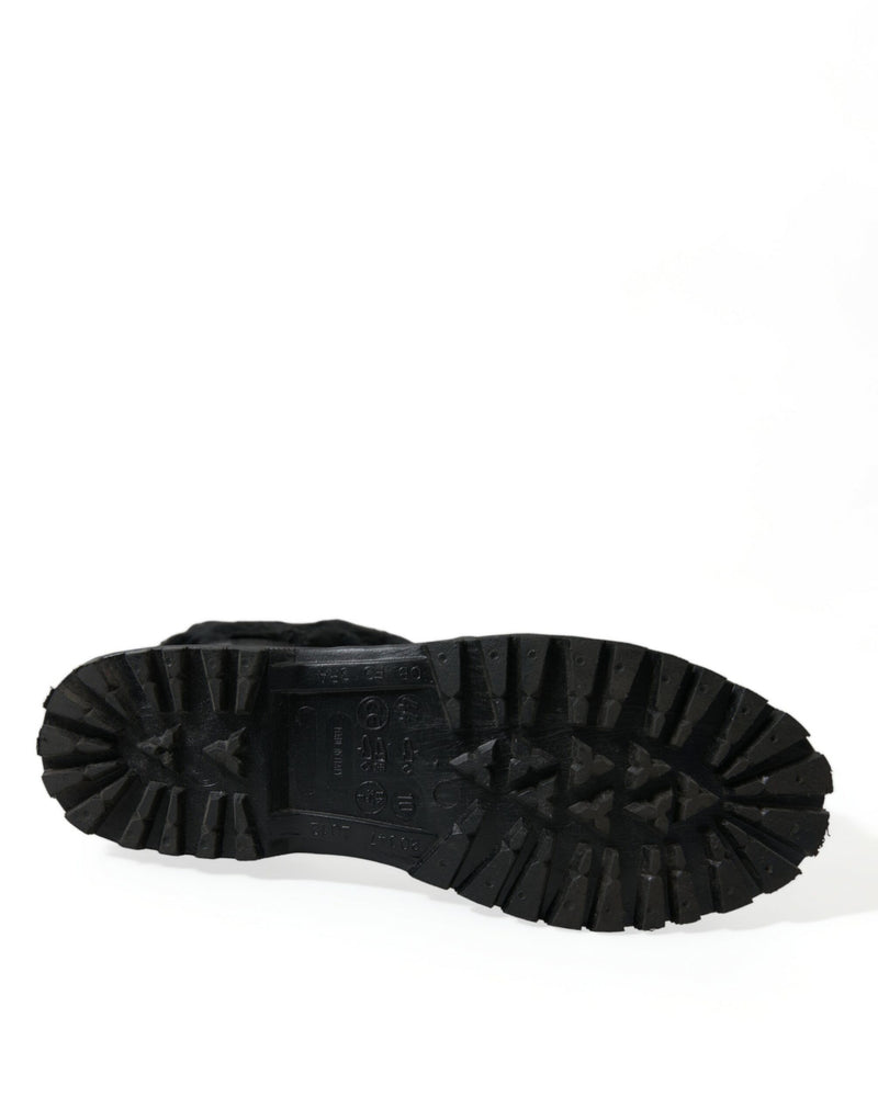 Dolce & Gabbana Black Rubber Lace Up Shearling Rain Boots