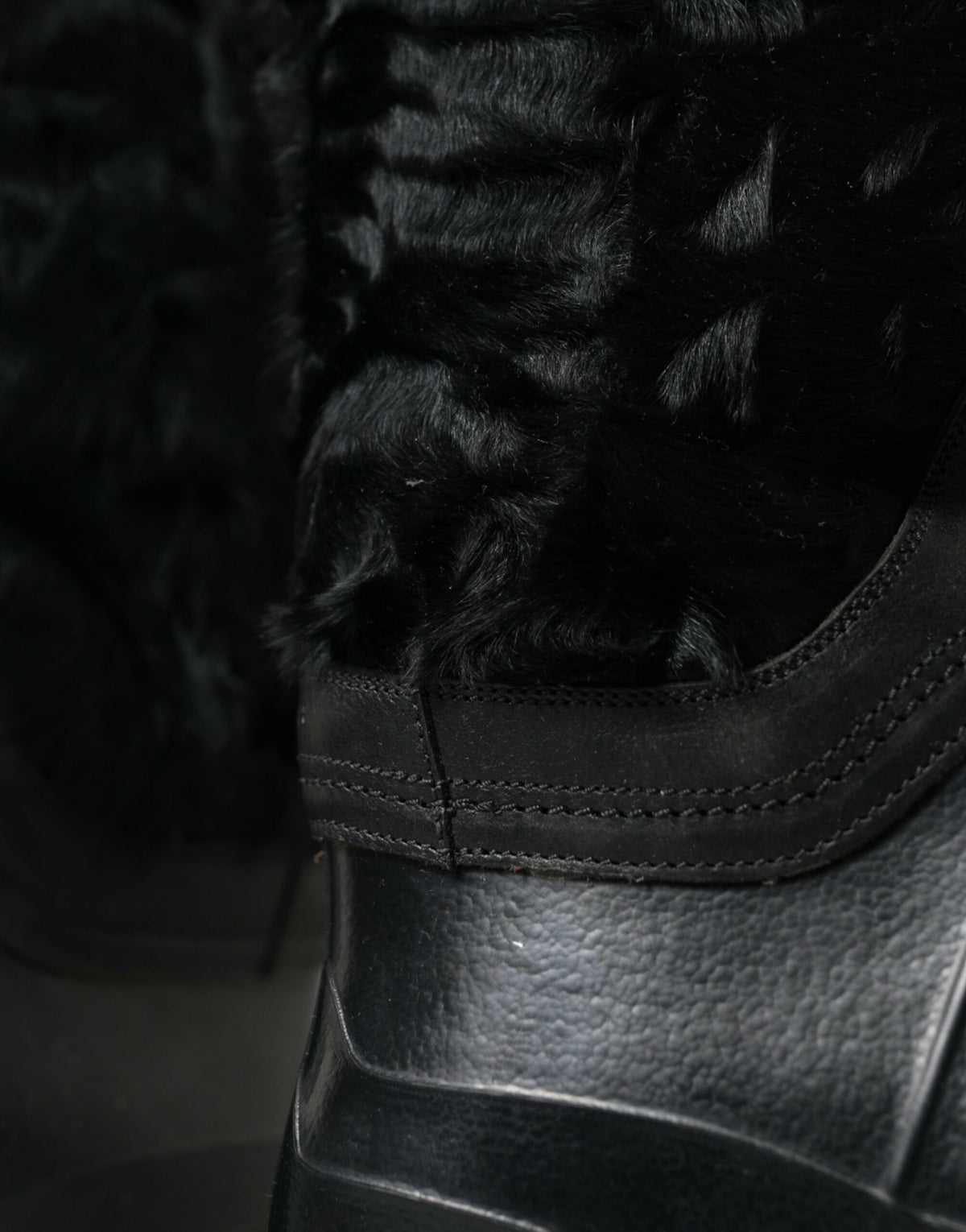 Dolce & Gabbana Black Rubber Lace Up Shearling Rain Boots
