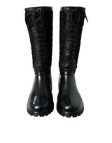 Dolce & Gabbana Black Chioggia Rubber Suede Rain Boots