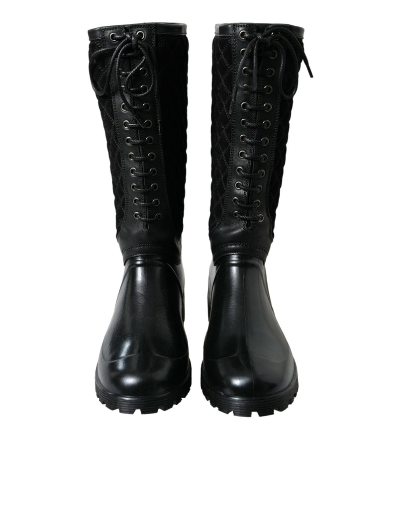 Dolce & Gabbana Black Chioggia Rubber Suede Rain Boots