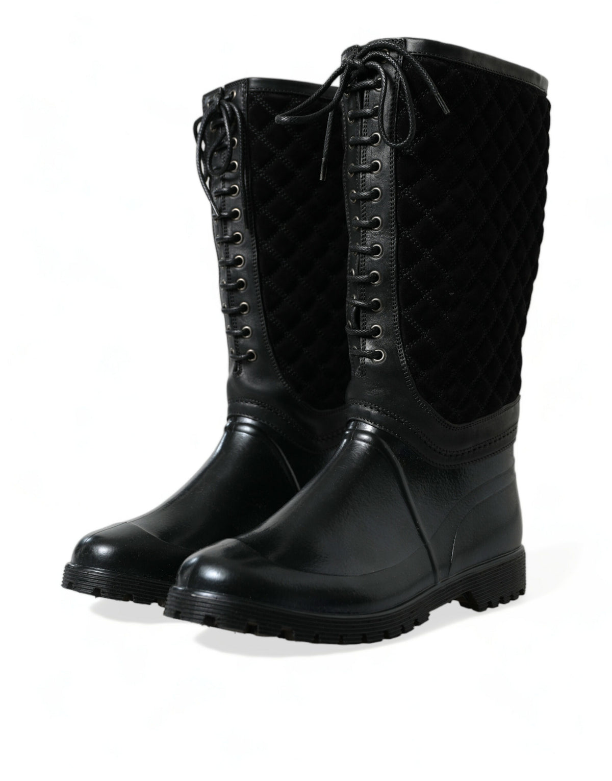 Dolce & Gabbana Black Chioggia Rubber Suede Rain Boots