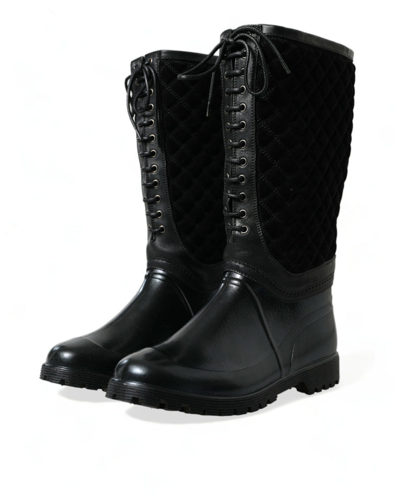 Dolce & Gabbana Black Chioggia Rubber Suede Rain Boots