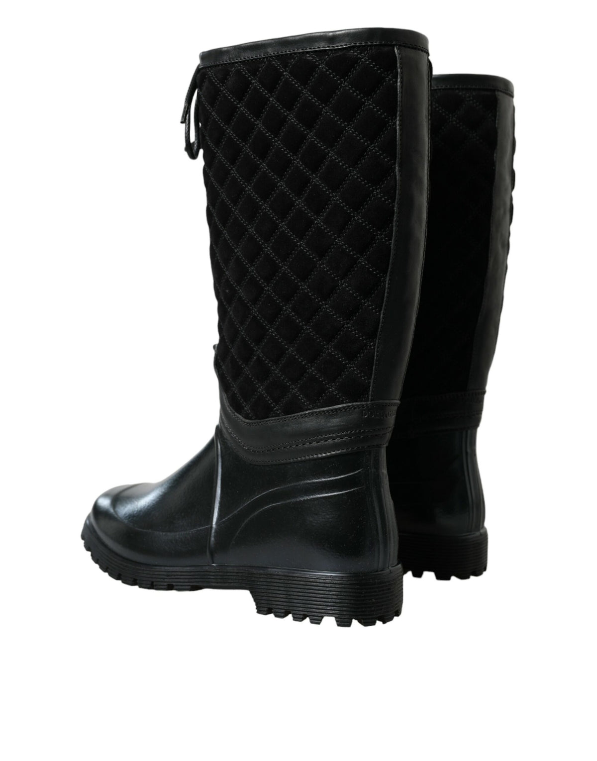 Dolce & Gabbana Black Chioggia Rubber Suede Rain Boots