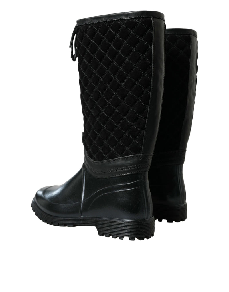 Dolce & Gabbana Black Chioggia Rubber Suede Rain Boots