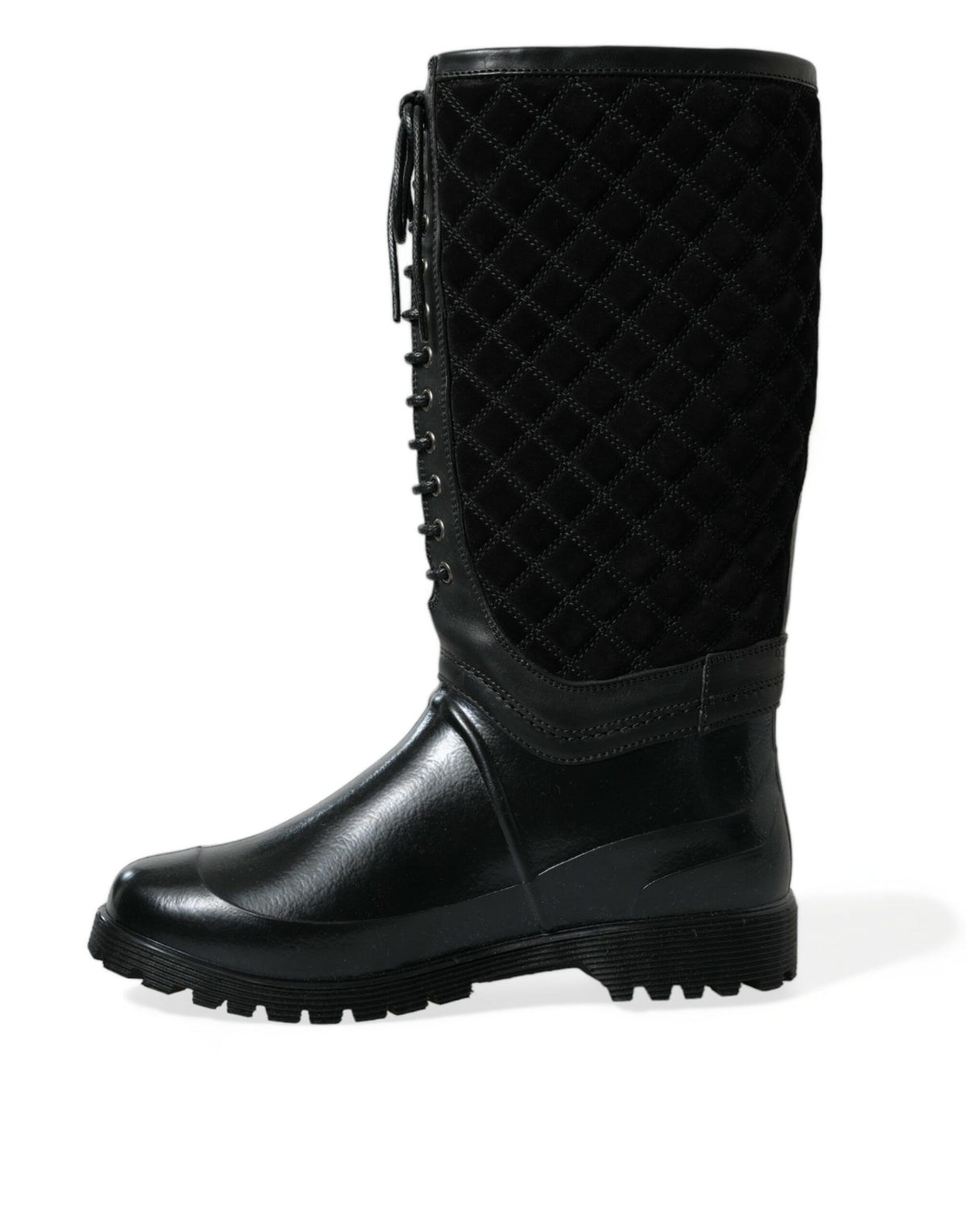 Dolce & Gabbana Black Chioggia Rubber Suede Rain Boots