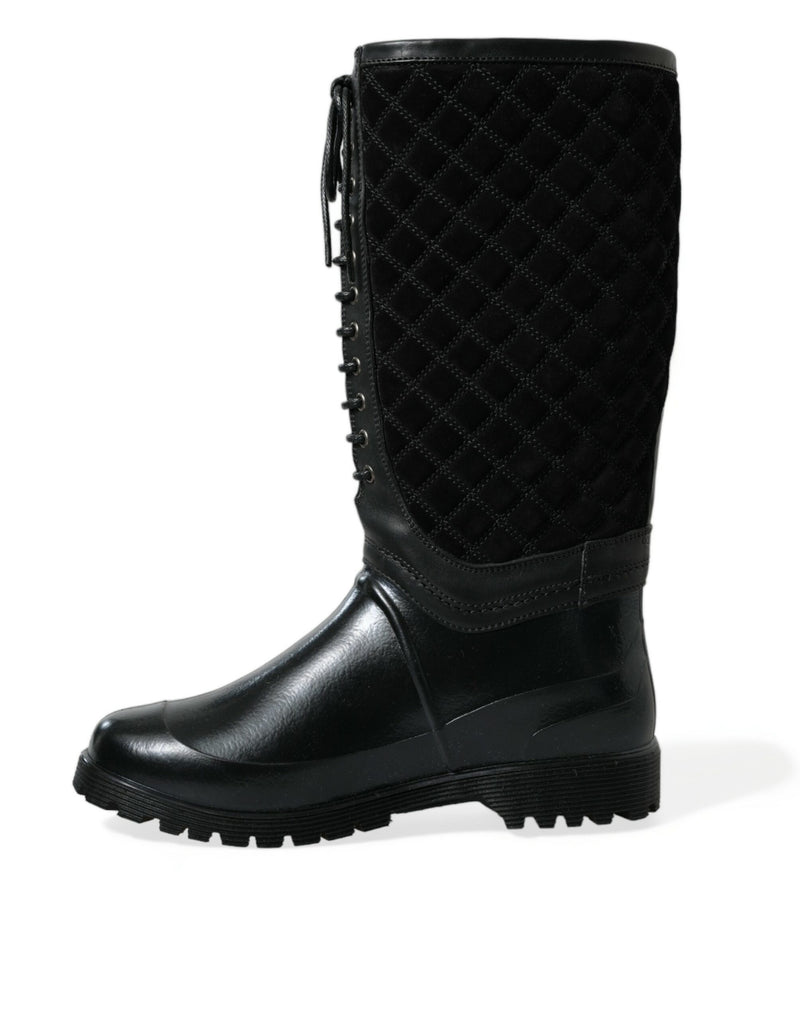 Dolce & Gabbana Black Chioggia Rubber Suede Rain Boots