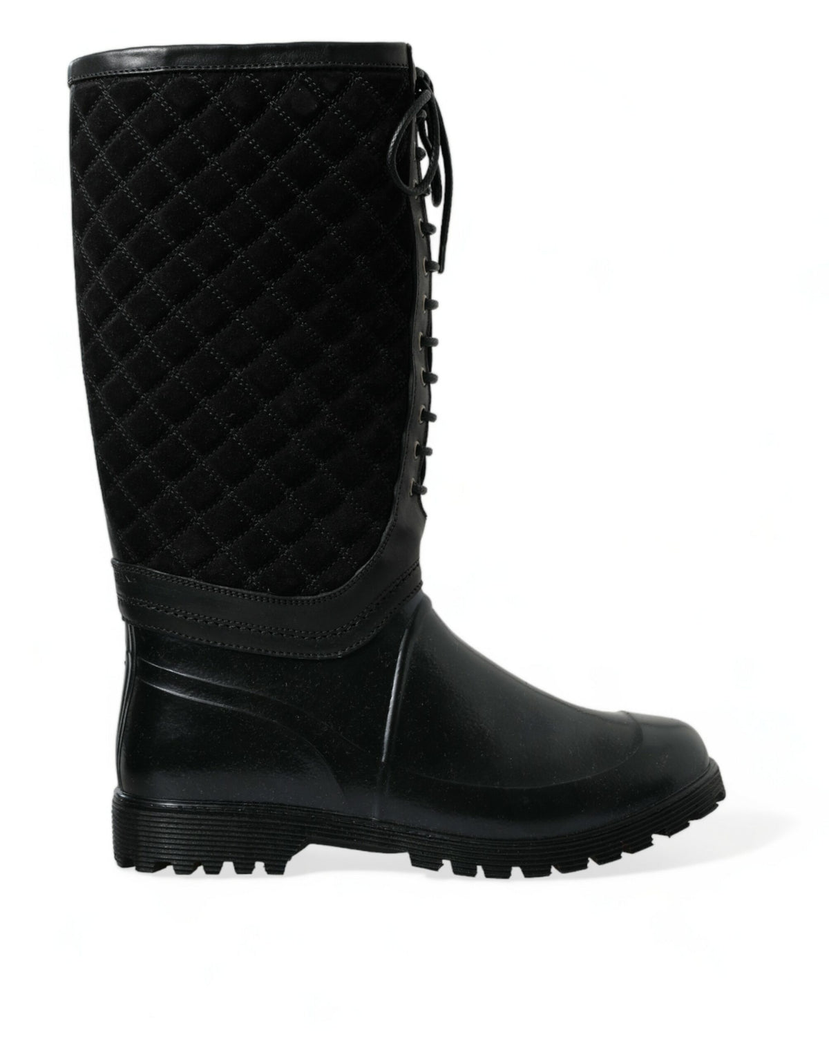 Dolce & Gabbana Black Chioggia Rubber Suede Rain Boots