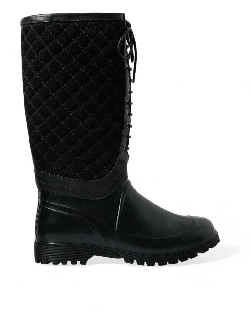 Dolce & Gabbana Black Chioggia Rubber Suede Rain Boots
