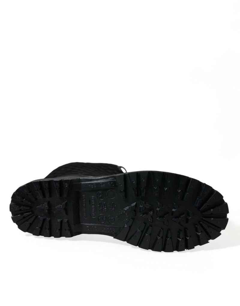 Dolce & Gabbana Black Chioggia Rubber Suede Rain Boots