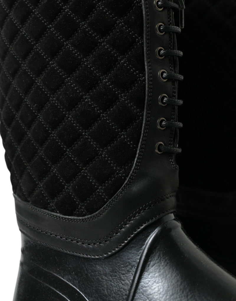Dolce & Gabbana Black Chioggia Rubber Suede Rain Boots