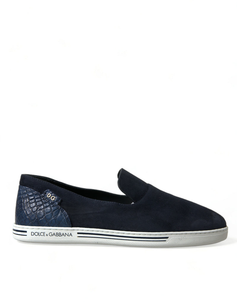 Dolce & Gabbana Blue Suede Caiman Loafers - Saint Tropez Shoes