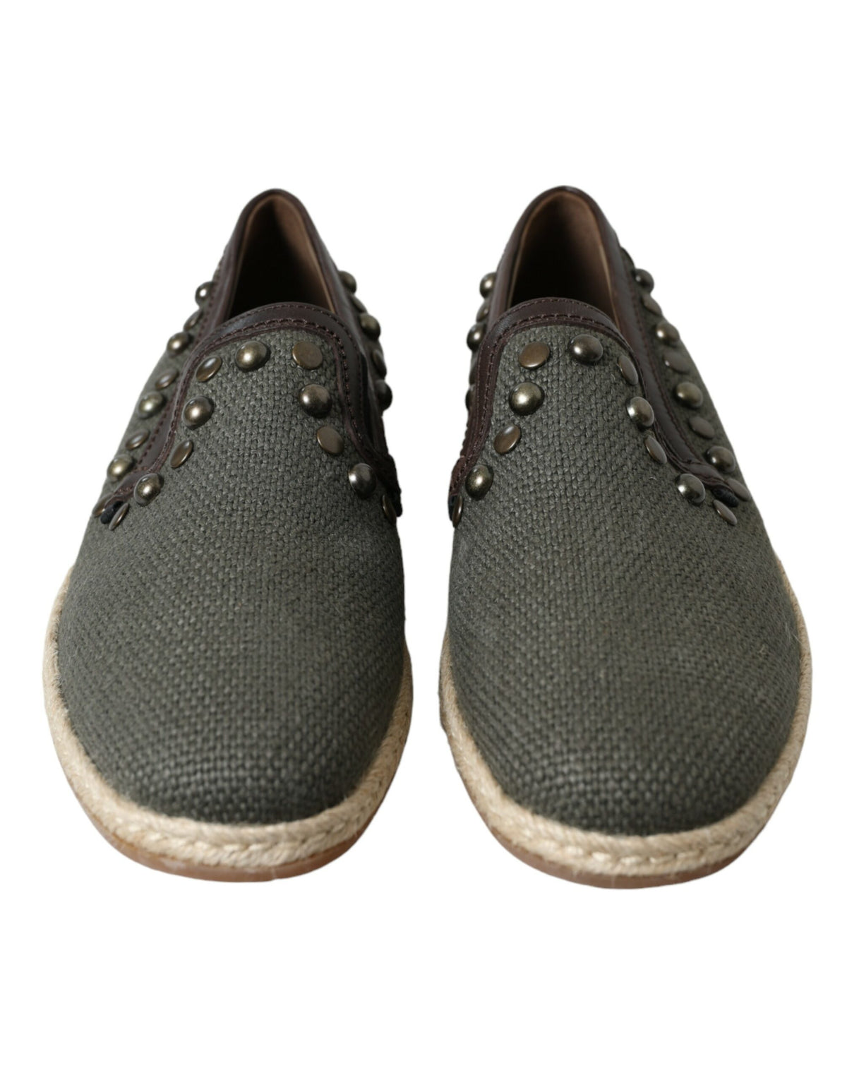 Dolce & Gabbana Gray Linen Leather Studded Loafers