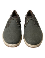 Dolce & Gabbana Gray Linen Leather Studded Loafers