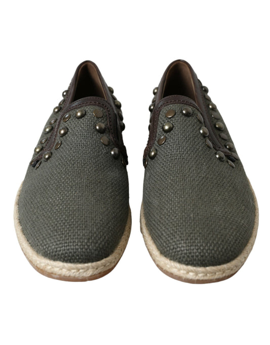 Dolce & Gabbana Gray Linen Leather Studded Loafers