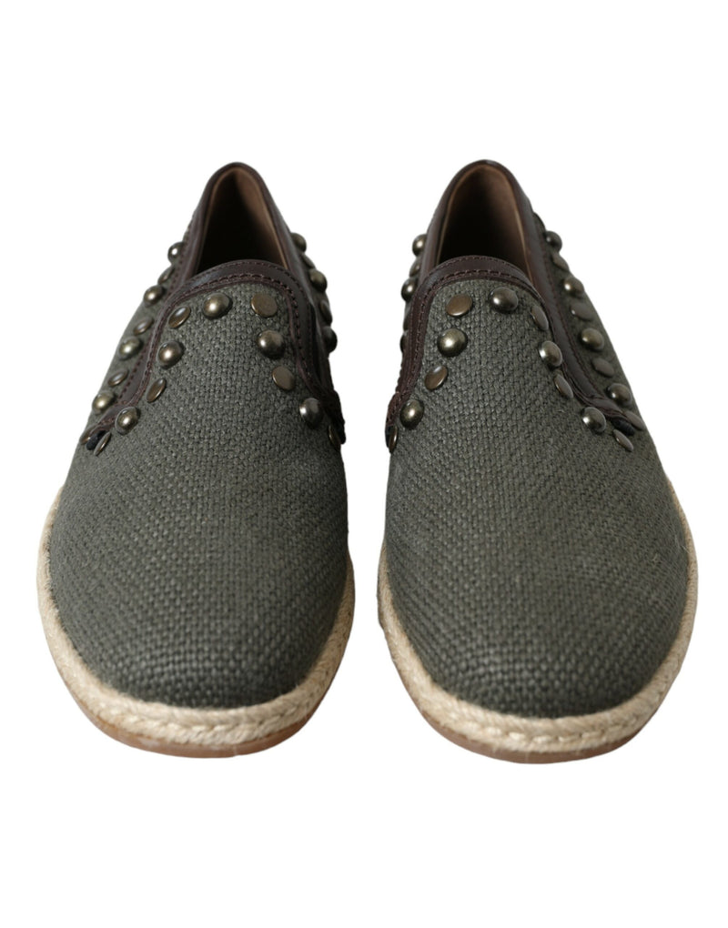 Dolce & Gabbana Gray Linen Leather Studded Loafers