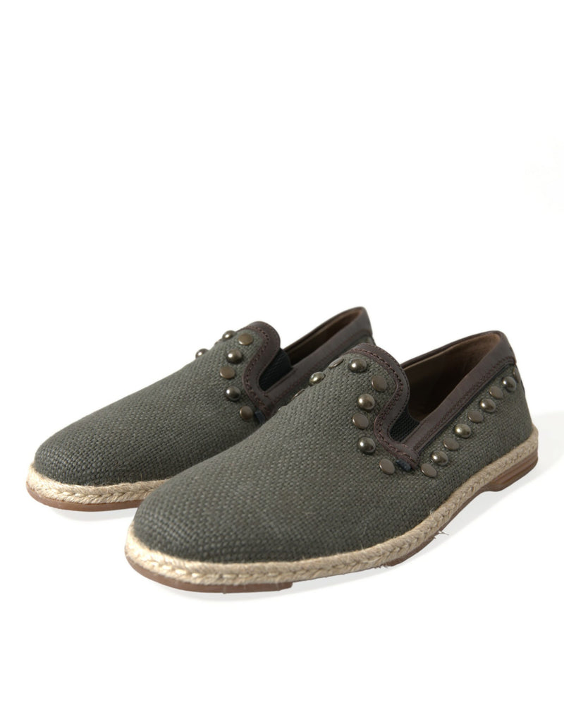 Dolce & Gabbana Gray Linen Leather Studded Loafers