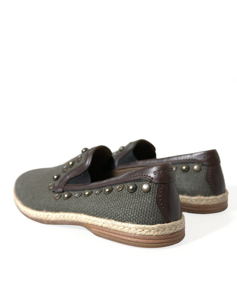 Dolce & Gabbana Gray Linen Leather Studded Loafers