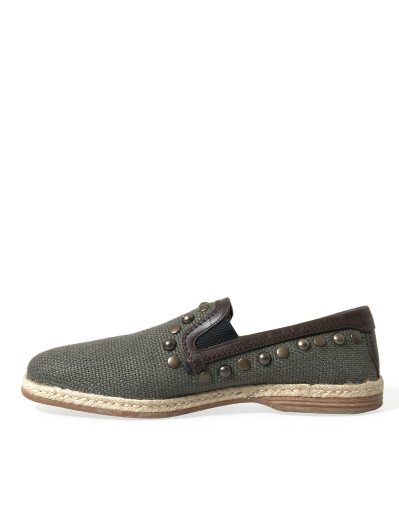 Dolce & Gabbana Gray Linen Leather Studded Loafers