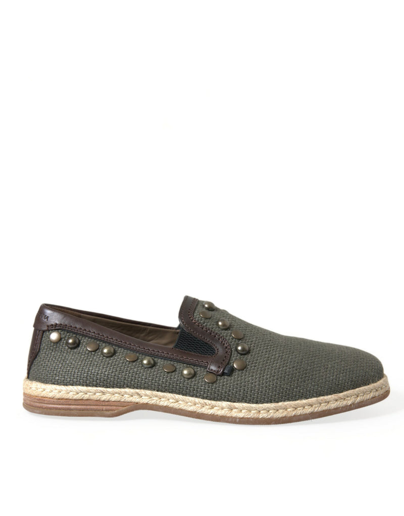 Dolce & Gabbana Gray Linen Leather Studded Loafers