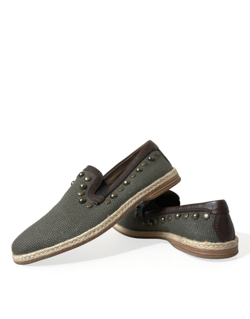 Dolce & Gabbana Gray Linen Leather Studded Loafers