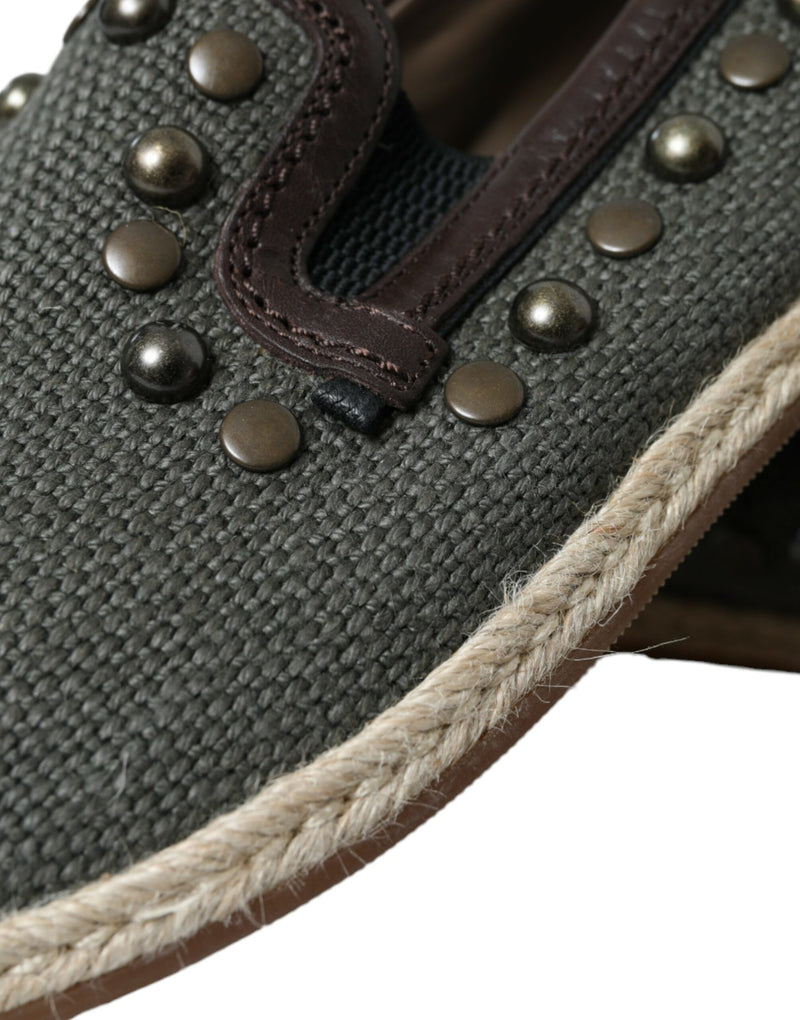 Dolce & Gabbana Gray Linen Leather Studded Loafers