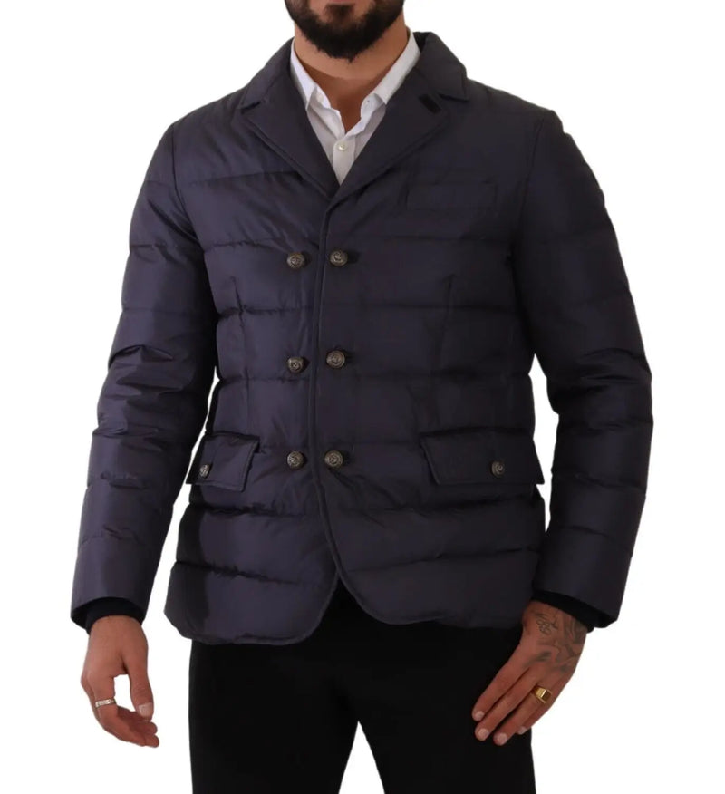Dolce & Gabbana Blauwe Zijden Geitenwollen Blouson Winterjas