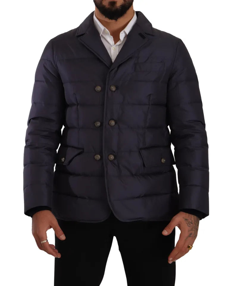 Dolce & Gabbana Blauwe Zijden Geitenwollen Blouson Winterjas