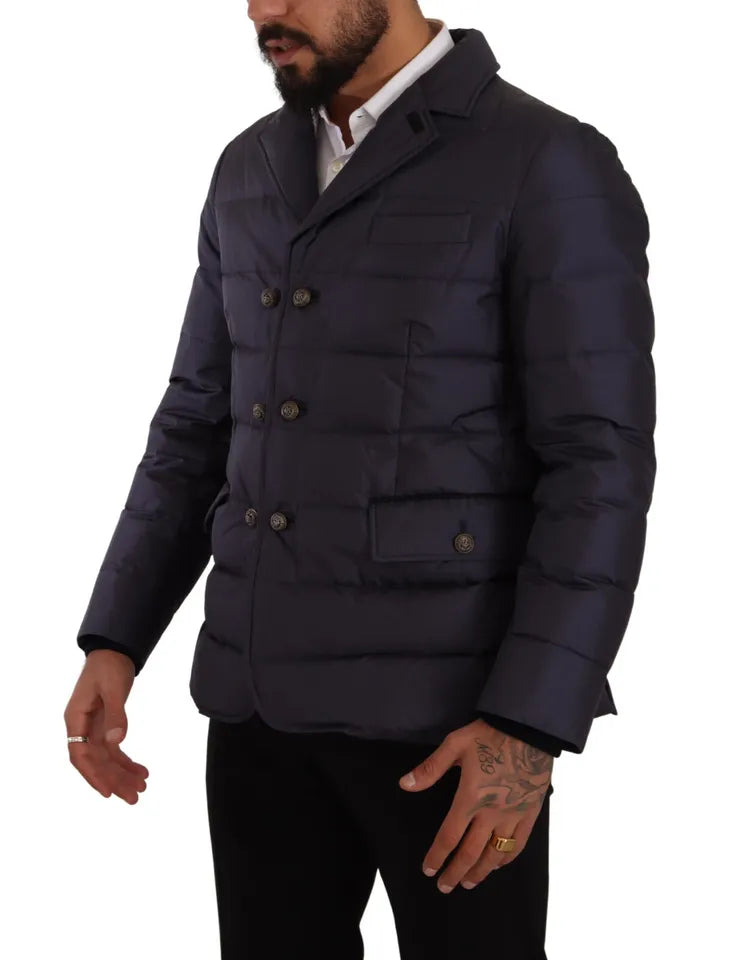 Dolce & Gabbana Blauwe Zijden Geitenwollen Blouson Winterjas
