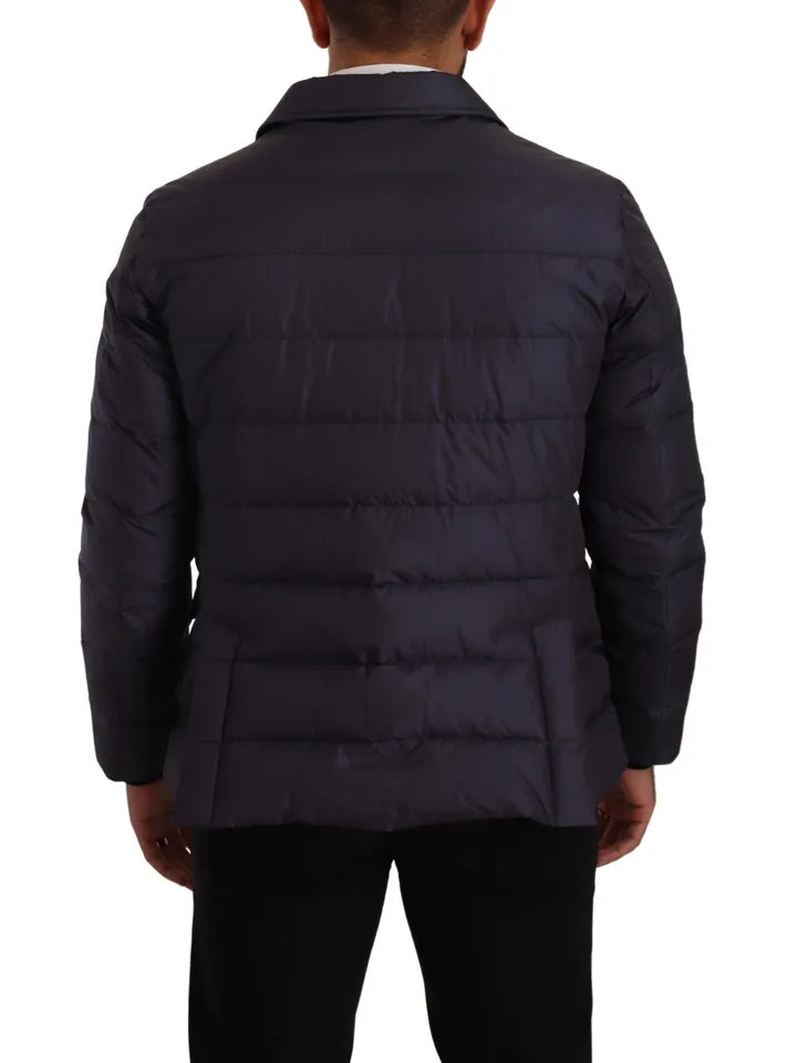 Dolce & Gabbana Blauwe Zijden Geitenwollen Blouson Winterjas