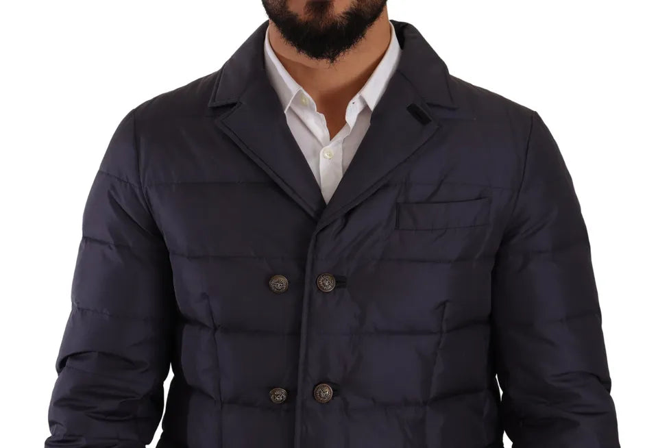 Dolce & Gabbana Blouson en laine de chèvre et soie bleue, manteau d'hiver