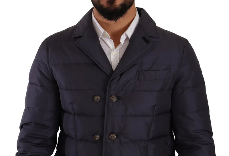 Dolce & Gabbana Blauwe Zijden Geitenwollen Blouson Winterjas