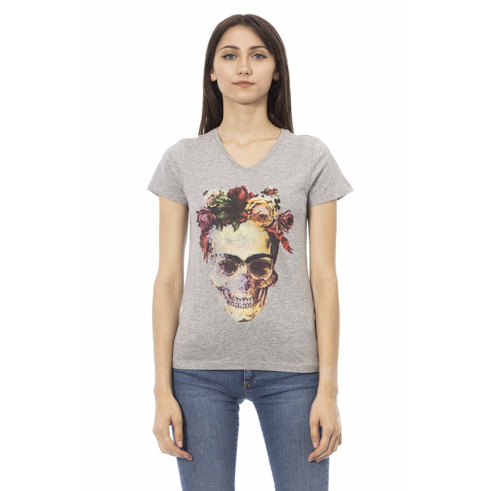 Trussardi Action Gray Cotton Women V-Neck Top