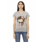 Trussardi Action Gray Cotton Women V-Neck Top
