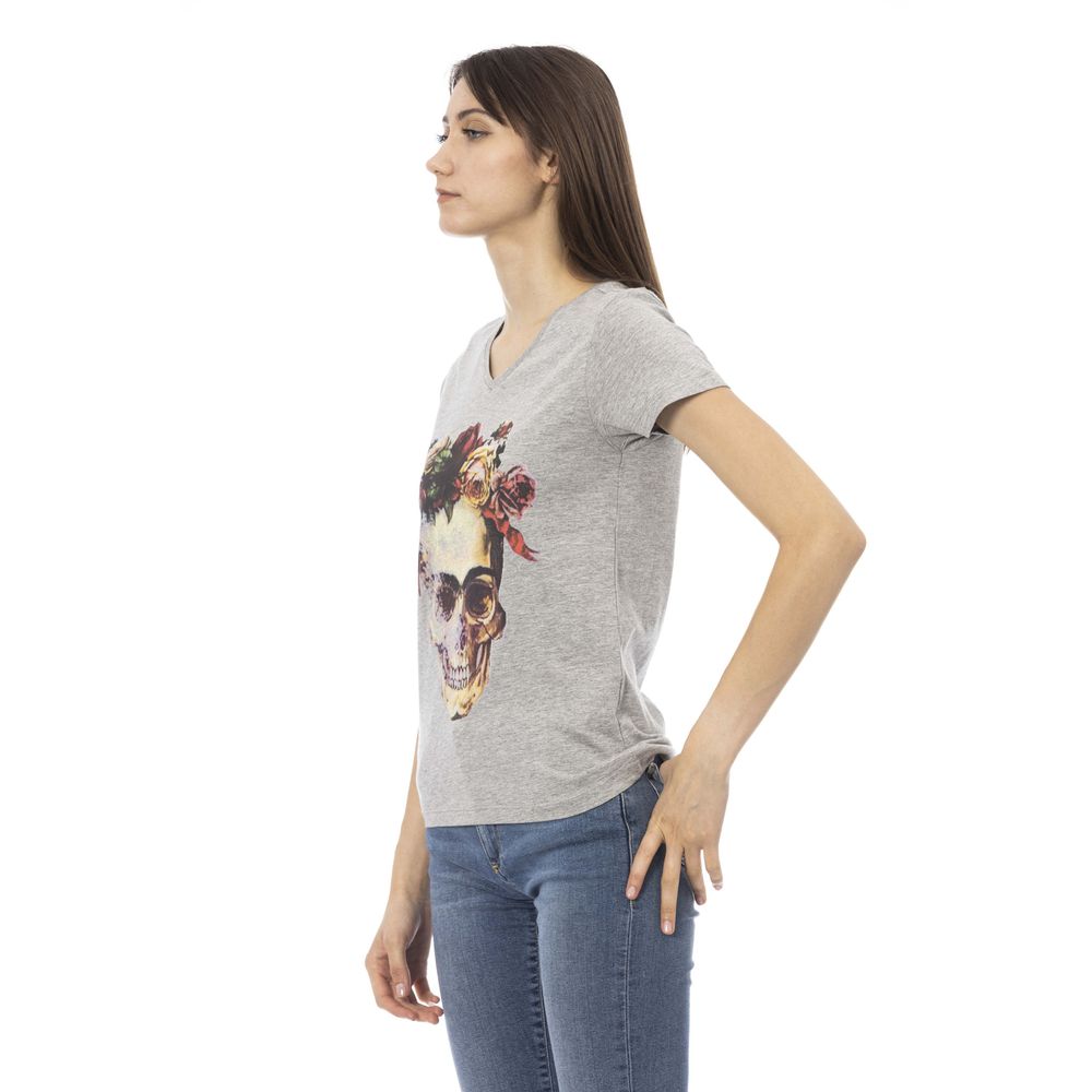 Trussardi Action Gray Cotton Women V-Neck Top