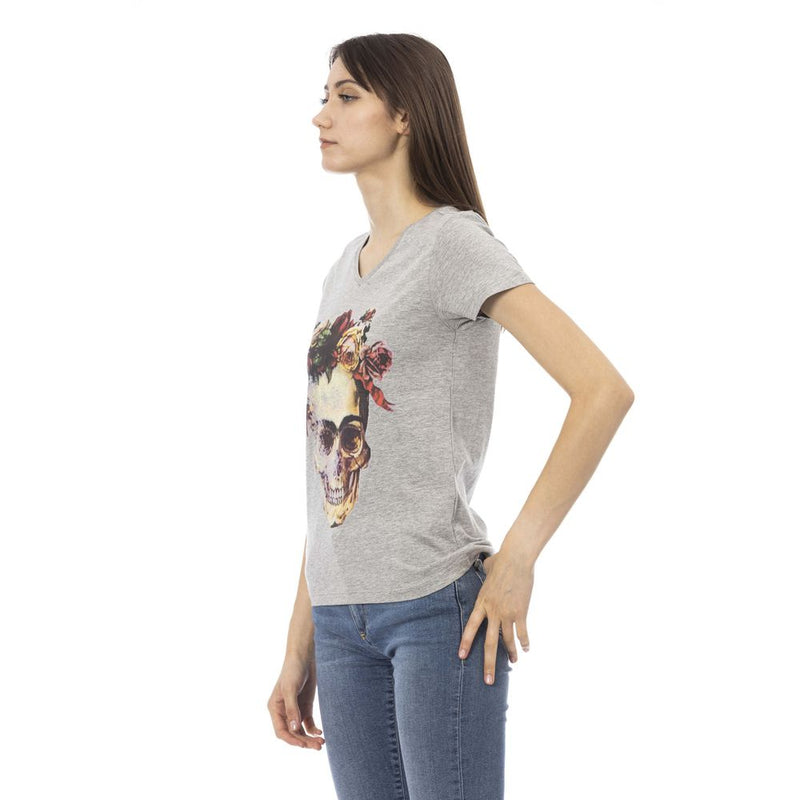 Trussardi Action Gray Cotton Women V-Neck Top