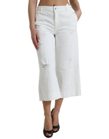 Dolce & Gabbana Jeans en Denim Blanc Cropped Wide Leg