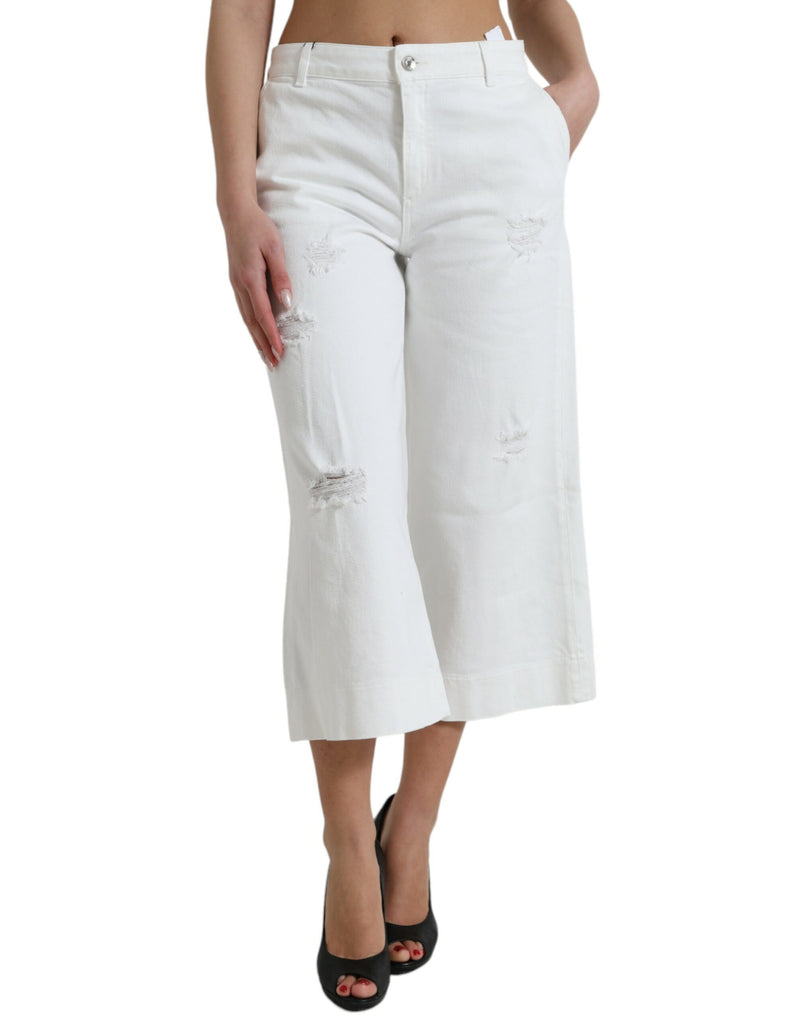 Dolce & Gabbana Jeans en Denim Blanc Cropped Wide Leg