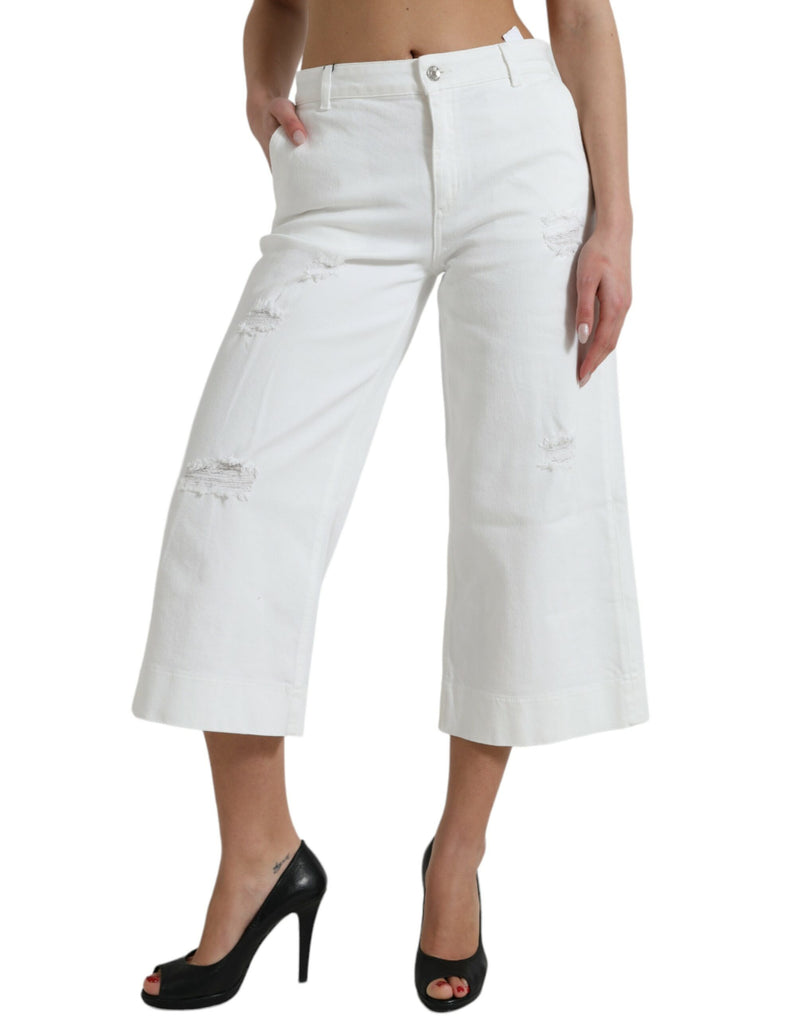 Dolce & Gabbana Jeans en Denim Blanc Cropped Wide Leg