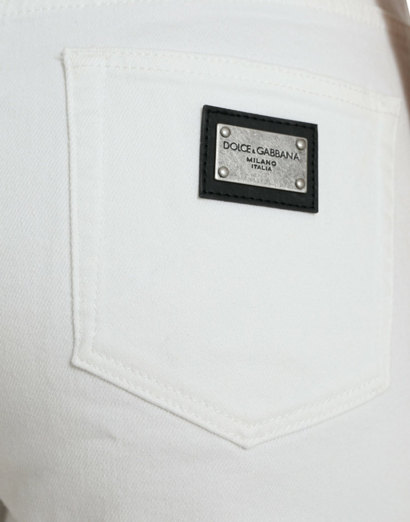 Dolce & Gabbana Jeans en Denim Blanc Cropped Wide Leg