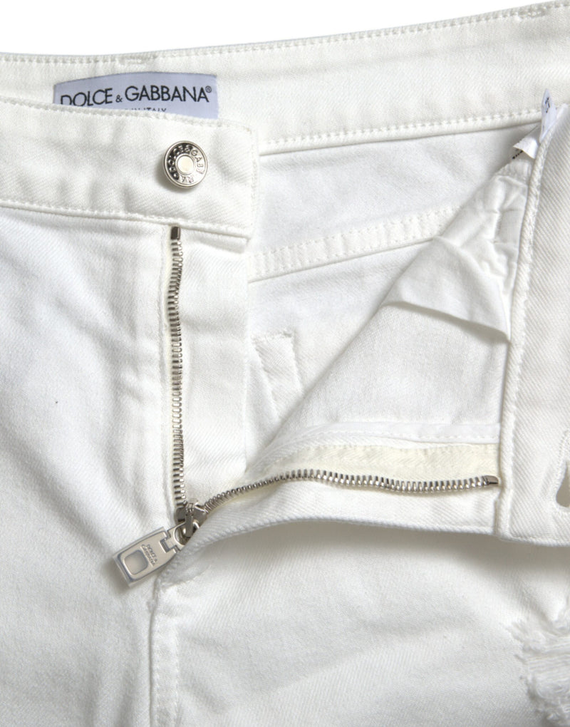 Dolce & Gabbana Jeans en Denim Blanc Cropped Wide Leg