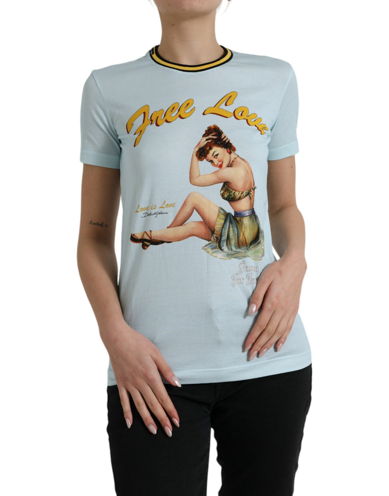 T-shirt Dolce & Gabbana Light Blue en Coton Free Love