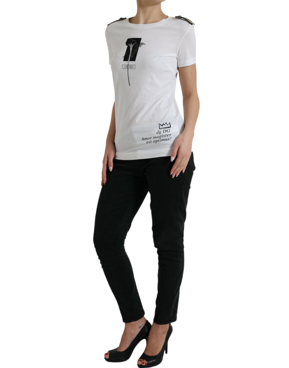 Dolce & Gabbana T-shirt en coton blanc avec imprimé roses noires
