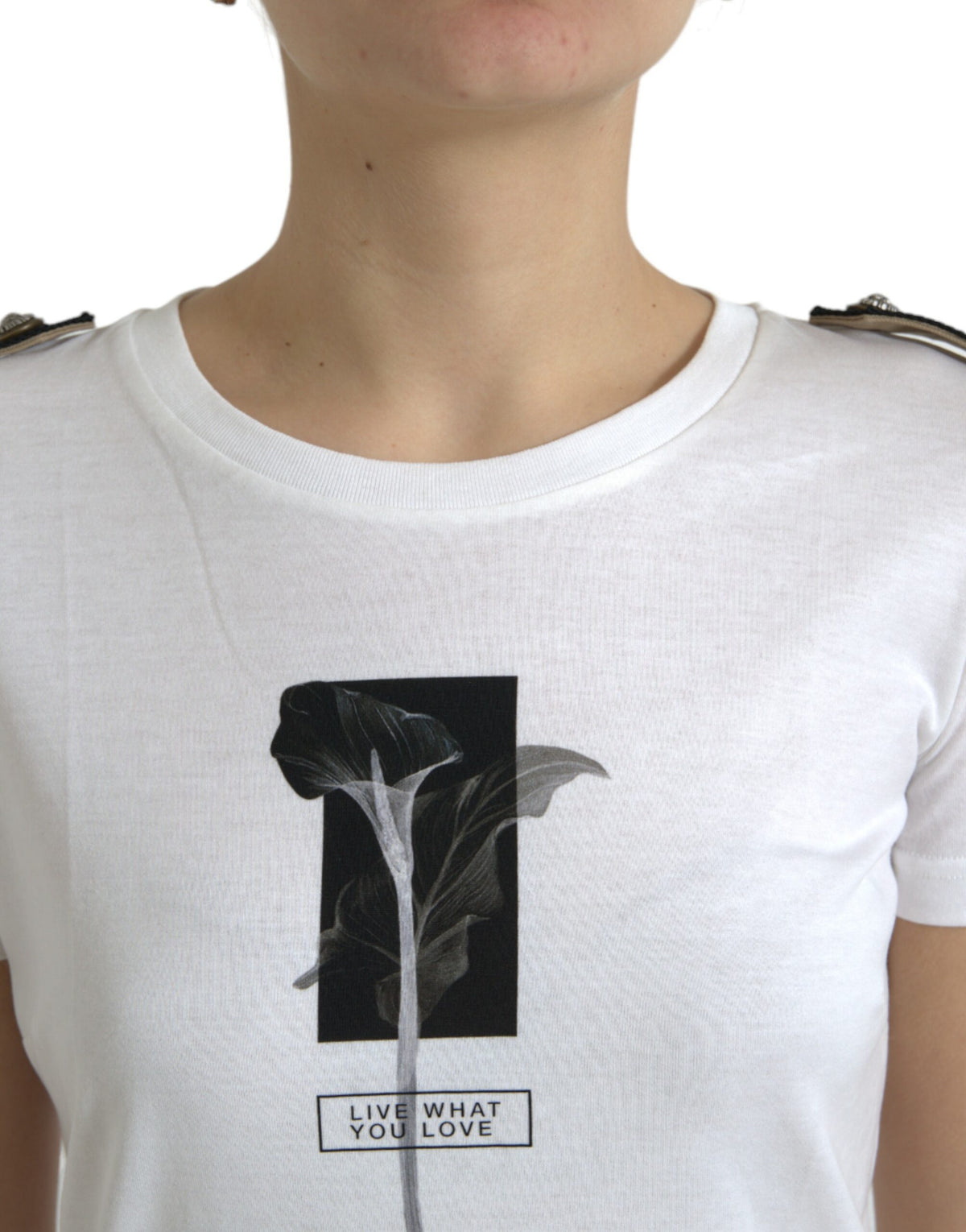 Dolce & Gabbana T-shirt en coton blanc avec imprimé roses noires